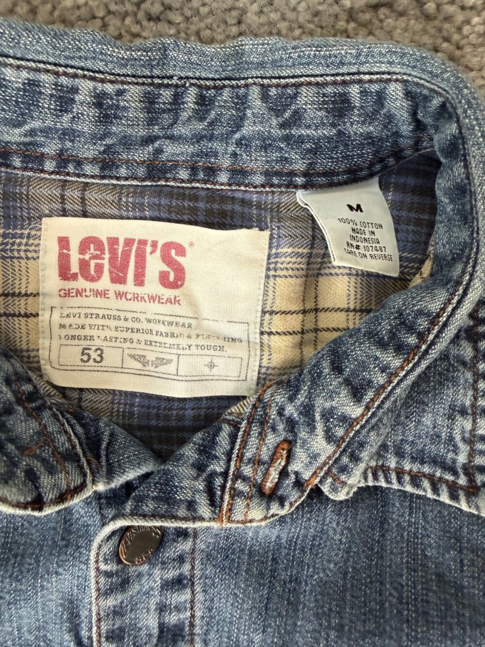 Levi’s Vintage Genuine Workwear Flannel Lined Denim Shirt Jacket Blue Shacket M - Picture 4 of 9